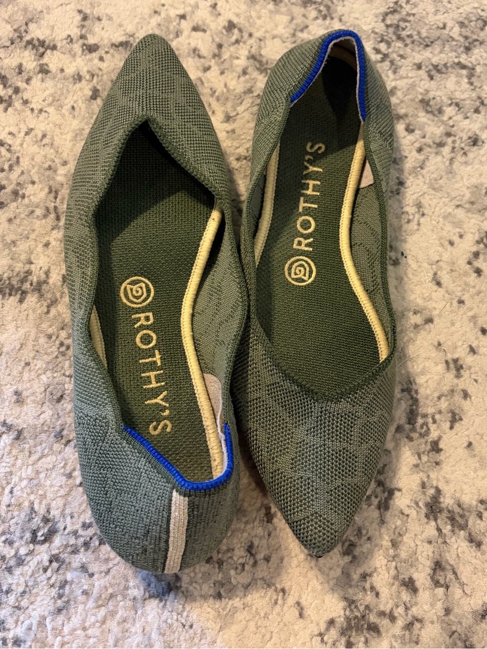 Rothy's The Point Knit Flats Safari Green Olive Pointed Toe Size 7.5